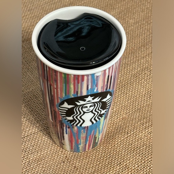Starbucks | Ceramic Travel Tall Tumbler with Ceramic Lid | Paint Drip Design - Picture 5 of 13